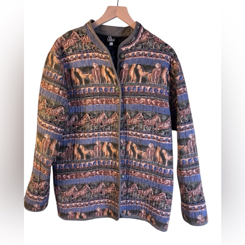 Ali Miles Quilted Animal Print Jacket Size Large